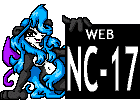 WEB NC-17 rating logo. A long blue haired anthropomorphic panda with purple butterfly wings is sat next to it.