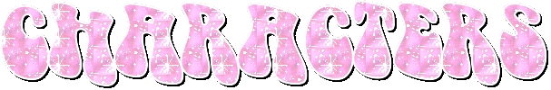 Animated glittery light pink text that reads 'CHARACTERS'.